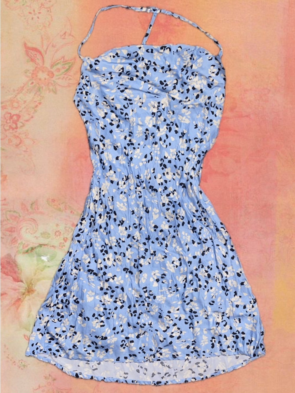 Astr Light Blue Floral Halter Mini Dress